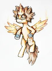 Size: 324x443 | Tagged: safe, artist:elunian, derpibooru import, oc, oc:tsuna, unofficial characters only, pegasus, pony, fiery wings, floating, gauntlet, image, jpeg, simple background, solo, traditional art, wings