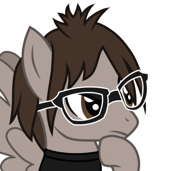 Size: 750x750 | Tagged: safe, artist:toyminator900, derpibooru import, ponified, pegasus, pony, bust, commission, frown, glasses, hoof on chin, image, male, mikey way, my chemical romance, png, simple background, solo, spread wings, stallion, thinking, transparent background, wings