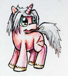 Size: 227x253 | Tagged: safe, artist:elunian, derpibooru import, oc, oc:gokudera, unofficial characters only, pony, unicorn, dynamite, explosives, image, jpeg, looking back, looking offscreen, male, simple background, solo, stallion, traditional art