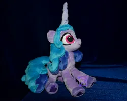 Size: 2512x2000 | Tagged: safe, artist:kiashone, derpibooru import, izzy moonbow, pony, unicorn, colored hooves, female, g5, horn, image, irl, jpeg, mare, photo, plushie, sitting