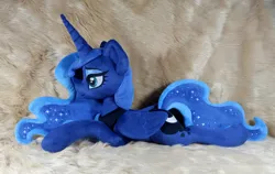 Size: 3976x2520 | Tagged: safe, artist:doctorkoda, derpibooru import, princess luna, alicorn, pony, commission, female, folded wings, horn, image, irl, jpeg, lying down, mare, peytral, photo, plushie, prone, solo, wings