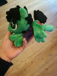 Size: 3120x4160 | Tagged: safe, artist:herzstueckhandmade, derpibooru import, ponified, pegasus, pony, beanie, beanie (plushie), billie joe armstrong, commission, green day, hat, image, irl, jpeg, lying down, male, photo, plushie, prone, solo, stallion