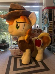 Size: 1078x1440 | Tagged: safe, artist:emberfallplush, derpibooru import, braeburn, earth pony, pony, clothes, hat, image, irl, jpeg, male, photo, plushie, smiling, solo, stallion, standing, vest