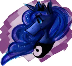 Size: 600x555 | Tagged: safe, artist:dokuyuu, derpibooru import, princess luna, alicorn, pony, bust, ethereal mane, image, looking offscreen, png, simple background, solo, starry mane, transparent background