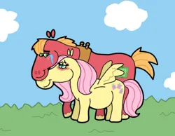 Size: 1134x878 | Tagged: safe, artist:cookie-lovey, derpibooru import, big macintosh, fluttershy, earth pony, pegasus, pony, 2011, blushing, cloud, crying, duo, duo male and female, female, fluttermac, grass, grass field, height difference, image, jpeg, lidded eyes, looking at each other, looking at someone, male, mare, neck nuzzle, preggoshy, pregnant, shipping, sky, smiling, smiling at each other, spread wings, stallion, straight, style emulation, tears of joy, the fairly oddparents, wings