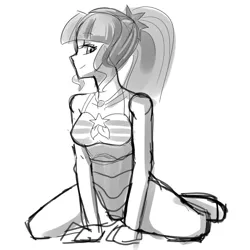 Size: 1280x1280 | Tagged: safe, artist:jovalic, derpibooru import, sci-twi, twilight sparkle, equestria girls, clothes, image, jpeg, kneeling, sketch, swimsuit, turned head