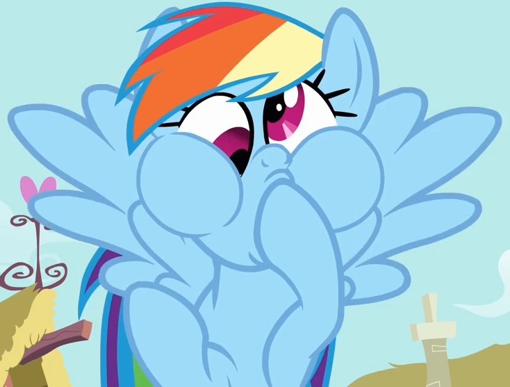 Size: 734x557 | Tagged: safe, derpibooru import, screencap, rainbow dash, pegasus, pony, a bird in the hoof, season 1, cropped, cute, dashabetes, derp, female, goofy, image, jpeg, mare, puffy cheeks, rainbow dash is best facemaker, rainbow derp, silly, silly pony, solo