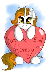 Size: 2380x3484 | Tagged: safe, artist:julunis14, derpibooru import, oc, oc:aurora shinespark, unofficial characters only, pony, unicorn, :3, blushing, ear fluff, ear piercing, earring, female, heart, horn, image, jewelry, looking at you, mare, no source available, piercing, png, signature, simple background, text, unicorn oc, wingding eyes