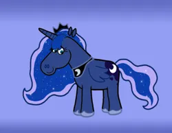 Size: 1134x878 | Tagged: safe, artist:cookie-lovey, derpibooru import, princess luna, alicorn, pony, 2011, female, folded wings, image, jpeg, looking down, mare, purple background, simple background, smiling, solo, style emulation, the fairly oddparents, wings