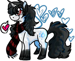 Size: 738x600 | Tagged: safe, artist:dokuyuu, derpibooru import, oc, oc:rainy days, unofficial characters only, pony, unicorn, clothes, heart, image, looking offscreen, multicolored coat, png, scarf, side view, solo