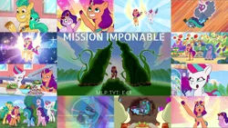 Size: 1968x1108 | Tagged: safe, derpibooru import, edit, edited screencap, editor:quoterific, screencap, hitch trailblazer, izzy moonbow, pipp petals, sparky sparkeroni, sunny starscout, zipp storm, g5, my little pony: tell your tale, spoiler:g5, image, mane five (g5), mission imponable, misty brightdawn, opaline arcana, png