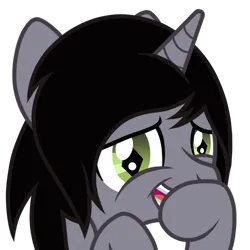Size: 750x750 | Tagged: safe, artist:toyminator900, derpibooru import, oc, ponified, ponified:kellin quinn, pony, unicorn, bust, commission, disguise, disguised siren, horn, image, laughing, looking at you, male, png, simple background, sleeping with sirens, slit pupils, solo, stallion, transparent background