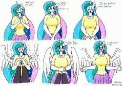 Size: 3487x2478 | Tagged: safe, artist:killerteddybear94, derpibooru import, princess celestia, alicorn, anthro, breasts, busty princess celestia, cute, cutelestia, dialogue, floppy ears, image, jewelry, jpeg, looking at you, momlestia, necklace, offscreen character, open arms, open mouth, pov, smiling, spread wings, talking to viewer, traditional art, wholesome, wings