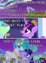 Size: 1005x1382 | Tagged: safe, derpibooru import, edit, edited screencap, screencap, princess celestia, twilight sparkle, twilight sparkle (alicorn), alicorn, pony, twilight's kingdom, aurora borealis, comic, duo, duo female, female, image, new lunar republic, png, scene interpretation, screencap comic, sky, stars, text, the lion king, you'll play your part