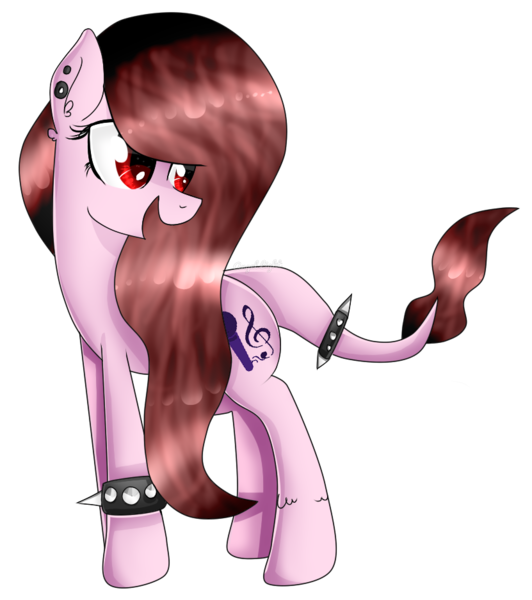 Size: 831x938 | Tagged: safe, artist:angellightyt, derpibooru import, oc, unofficial characters only, earth pony, pony, bracelet, ear piercing, earth pony oc, female, image, jewelry, looking back, mare, piercing, png, ring, simple background, solo, spiked wristband, tail, tail ring, transparent background, wristband