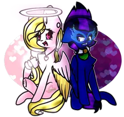 Size: 596x563 | Tagged: safe, artist:angellightyt, artist:doctresswhooves11, derpibooru import, oc, oc:angel light, unofficial characters only, pegasus, pony, chest fluff, collaboration, duo, female, halo, image, mare, pegasus oc, png, simple background, smiling, transparent background, wings