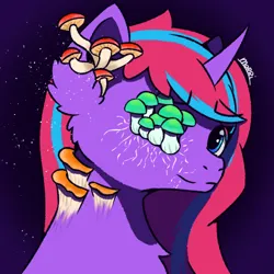 Size: 500x500 | Tagged: safe, artist:backgroundpony#f352, derpibooru import, oc, unofficial characters only, pony, unicorn, eyes open, female, halloween, halloween 2022, holiday, horn, image, mare, mushroom, png, signature, solo