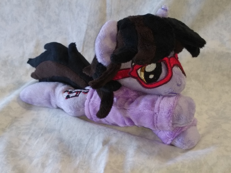 Size: 4096x3072 | Tagged: safe, artist:bluedragonflyplush, derpibooru import, ponified, pony, unicorn, beanie (plushie), brendon urie, clothes, commission, glasses, hoodie, horn, image, irl, jpeg, lying down, male, panic! at the disco, photo, plushie, prone, shirt, solo, stallion, t-shirt