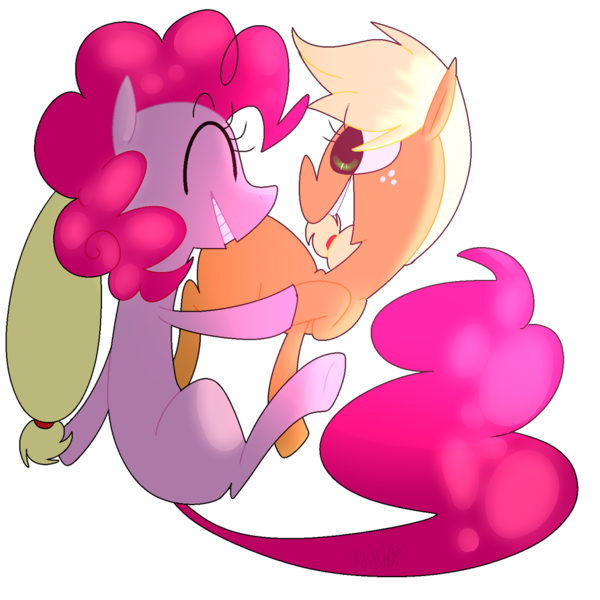 Size: 1024x1024 | Tagged: safe, artist:chandelurres, derpibooru import, applejack, pinkie pie, earth pony, pony, duo, female, hoofbump, image, mare, missing accessory, png, simple background, transparent background