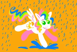 Size: 1316x900 | Tagged: safe, artist:msponies, derpibooru import, quackers, pegasus, pony, female, g1, image, looking at you, mare, ms paint, png, puddle, race swap, rain, requested art, smiling, smiling at you, solo, splash, splashing, spread wings, tail, water, wings