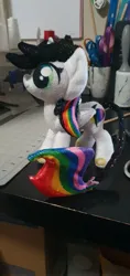 Size: 967x2048 | Tagged: safe, artist:kiashone, derpibooru import, oc, oc:lightning bliss, unofficial characters only, pegasus, pony, female, folded wings, image, irl, jpeg, leonine tail, mare, photo, plushie, standing, tail, wings