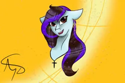 Size: 1024x683 | Tagged: safe, artist:nutmeg04, derpibooru import, oc, oc:nutmeg, unofficial characters only, earth pony, pony, bust, ear piercing, earring, earth pony oc, image, jewelry, jpeg, multicolored hair, piercing, simple background, solo