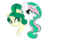 Size: 1140x701 | Tagged: safe, artist:gummysharkcircus, derpibooru import, oc, oc:felicity, oc:mareiena mossrock, unofficial characters only, pony, bust, duo, image, png, simple background