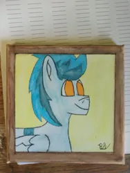 Size: 3456x4608 | Tagged: safe, artist:acid flask, derpibooru import, oc, oc:film wheel, unofficial characters only, pegasus, pony, 2d, image, jpeg, looking forward, male, painted, painting, pegasus oc, smiling, stallion, traditional art, watercolor painting, wings, zebra stripes