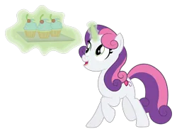Size: 1650x1200 | Tagged: safe, artist:prixy05, derpibooru import, sweetie belle (g3), pony, unicorn, cupcake, food, g3, g3 to g4, g4, generation leap, image, magic, png, simple background, solo, transparent background, vector