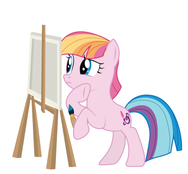 Size: 1298x1200 | Tagged: safe, artist:prixy05, derpibooru import, toola roola, earth pony, pony, easel, g3, g3 to g4, g4, generation leap, image, painting, png, simple background, solo, toola roola will be painting away, transparent background, vector