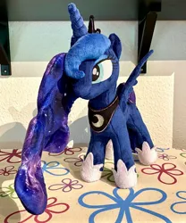 Size: 1700x2048 | Tagged: safe, artist:rtryart, derpibooru import, princess luna, pony, female, folded wings, hoof shoes, horn, image, irl, jewelry, jpeg, mare, peytral, photo, plushie, solo, standing, tiara, wings
