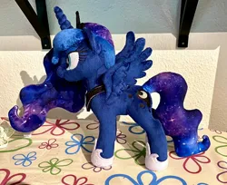 Size: 2048x1670 | Tagged: safe, artist:rtryart, derpibooru import, princess luna, pony, female, folded wings, hoof shoes, horn, image, irl, jewelry, jpeg, mare, peytral, photo, plushie, solo, standing, tiara, wings