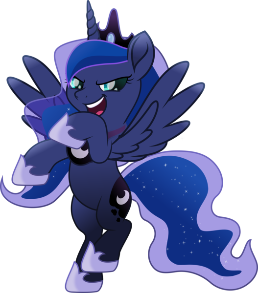 Size: 7334x8351 | Tagged: safe, artist:lincolnbrewsterfan, derpibooru import, part of a set, princess luna, alicorn, pony, derpibooru, series:apri(luna) fools!, rainbow roadtrip, .svg available, :d, absurd resolution, april fools, april fools 2023, blue eyes, blue mane, blue tail, character swap, clothes, confident, crown, cyan eyes, derpibooru exclusive, determination, determined, determined face, determined look, determined smile, epic stance, ethereal mane, ethereal tail, female, flowing mane, flowing tail, horn, image, inkscape, jewelry, long horn, long mane, long tail, looking at you, mare, meta, moon, movie accurate, open mouth, open smile, part of a series, peytral, png, raised hoof, raised leg, rearing, regalia, shoes, simple background, smiling, smiling at you, solo, spread wings, standing, standing on one leg, tail, teal eyes, transparent background, transparent mane, vector, wings