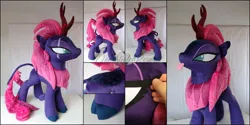 Size: 2400x1200 | Tagged: safe, artist:onevioletrosemkirinified, derpibooru import, tempest shadow, kirin, :p, cloven hooves, female, hooves, horn, image, irl, jpeg, kirin horn, leonine tail, photo, plushie, scales, solo, standing, tail, tongue out