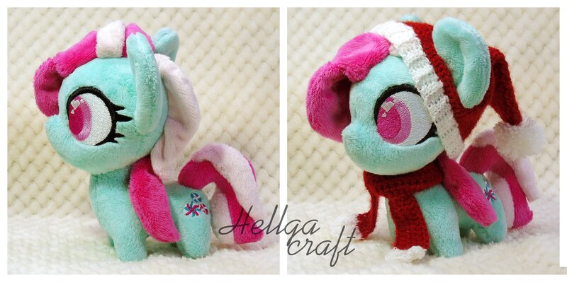 Size: 4096x2043 | Tagged: safe, artist:hellgacraft, derpibooru import, minty, earth pony, pony, chibi, christmas, female, g3, hat, holiday, image, irl, jpeg, mare, photo, plushie, santa hat, solo, standing