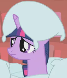 Size: 574x670 | Tagged: safe, derpibooru import, screencap, twilight sparkle, pony, unicorn, look before you sleep, season 1, book, cropped, cute, female, golden oaks library, image, library, mare, pillow, png, solo, twiabetes, unicorn twilight