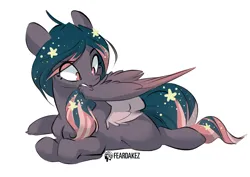 Size: 1943x1375 | Tagged: safe, artist:kez, derpibooru import, oc, oc:star universe, unofficial characters only, pegasus, pony, cute, ethereal mane, female, fluffy, grooming, image, mare, missing cutie mark, pegasus oc, png, preening, solo, solo female, spread wings, starry mane, wings