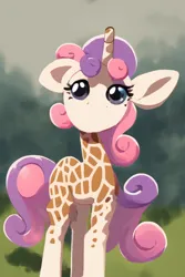 Size: 512x768 | Tagged: safe, derpibooru import, machine learning generated, stable diffusion, giraffe, giraffied, image, looking at you, no mouth, png, species swap, sweetie giraffe