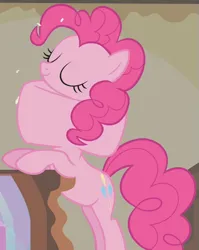 Size: 553x696 | Tagged: safe, derpibooru import, screencap, pinkie pie, earth pony, pony, season 1, swarm of the century, cropped, female, great moments in animation, image, mare, png, swallowing, throat bulge, wat