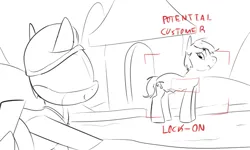 Size: 745x448 | Tagged: artist needed, safe, derpibooru import, oc, oc:droner, unnamed oc, unofficial characters only, original species, plane pony, pony, beret, clothes, filly guides, hat, house, hungry, image, lock on, looking at someone, looking back, monochrome, outlines only, plane, png, road, scout uniform, simple background, smiling, stomach noise, white background