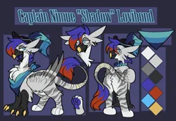 Size: 1923x1325 | Tagged: safe, artist:rockin_candies, derpibooru import, oc, oc:captain shadow lovibond, unofficial characters only, gryphon, bandana, butt, feather, female, griffon oc, hat, image, pirate, pirate hat, png, reference sheet, wings