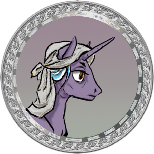 Size: 664x664 | Tagged: safe, artist:saby, derpibooru import, oc, oc:aister shell, unofficial characters only, pony, unicorn, bust, character token, derpibooru exclusive, elderly, female, image, mature, png, purple coat, roleplay illustration, serious, the last summer, veil