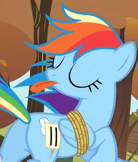 Size: 454x532 | Tagged: safe, derpibooru import, screencap, rainbow dash, pegasus, pony, fall weather friends, season 1, bound wings, butt, cropped, eyes closed, female, image, jpeg, mare, plot, rainbow douche, rainbutt dash, solo, tongue out, wings