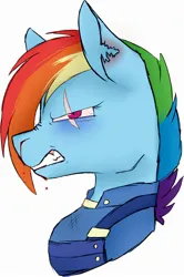 Size: 1482x2236 | Tagged: safe, artist:midnightmagic15, derpibooru import, rainbow dash, pegasus, pony, alternate timeline, angry, apocalypse dash, crystal war timeline, eye scar, facial scar, gritted teeth, image, jpeg, looking at you, profile, scar, snarling, solo, teeth, torn ear