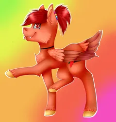 Size: 1961x2048 | Tagged: safe, artist:midnightmagic15, derpibooru import, oc, unofficial characters only, pegasus, pony, choker, image, jpeg, looking at you, raised hoof, raised leg, raspberry, slit pupils, smiling, solo, tail, tail feathers, tongue out, unshorn fetlocks