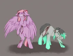 Size: 2119x1627 | Tagged: safe, artist:midnightmagic15, derpibooru import, oc, unofficial characters only, pegasus, pony, unicorn, angry, blood, floppy ears, image, injured, jpeg, looking at you, rearing, snarling, spread wings, wings