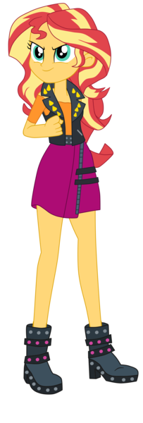 Size: 1900x5626 | Tagged: safe, artist:gmaplay, derpibooru import, sunset shimmer, cheer you on, equestria girls, equestria girls series, spoiler:eqg series (season 2), >:), clenched fist, clothes, cutie mark, cutie mark on clothes, determined smile, geode of empathy, image, jewelry, leather vest, magical geodes, necklace, png, shoulderless shirt, simple background, skirt, solo, spikes, standing up, transparent background