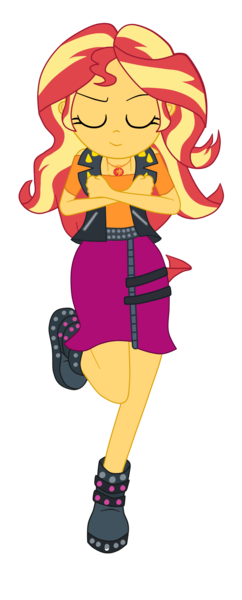 Size: 1900x4718 | Tagged: safe, artist:gmaplay, derpibooru import, sunset shimmer, cheer you on, equestria girls, equestria girls series, spoiler:eqg series (season 2), arms folded, boots, clothes, cutie mark, cutie mark on clothes, determined smile, eyes closed, geode of empathy, image, jewelry, leather vest, magical geodes, necklace, one leg up, png, raised eyebrow, shoes, shoulderless shirt, simple background, skirt, solo, spikes, transparent background
