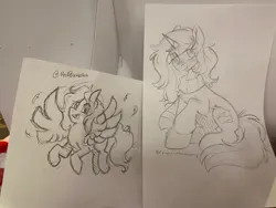 Size: 2048x1536 | Tagged: safe, artist:crimmharmony, artist:redpalette, derpibooru import, oc, unofficial characters only, pony, unicorn, blushing, image, jpeg, open mouth, open smile, sketch, smiling, spread wings, traditional art, wings