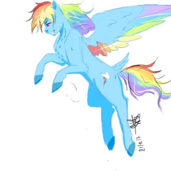 Size: 1024x1024 | Tagged: safe, artist:captainloafnugget, derpibooru import, rainbow dash, pegasus, colored wings, flying, image, jpeg, multicolored wings, pounce, simple background, wings